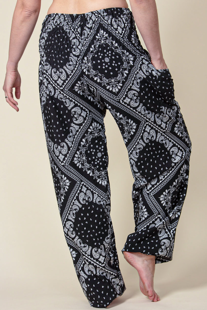 Extended Bandanna Paisley Black Artisan Harem Pants