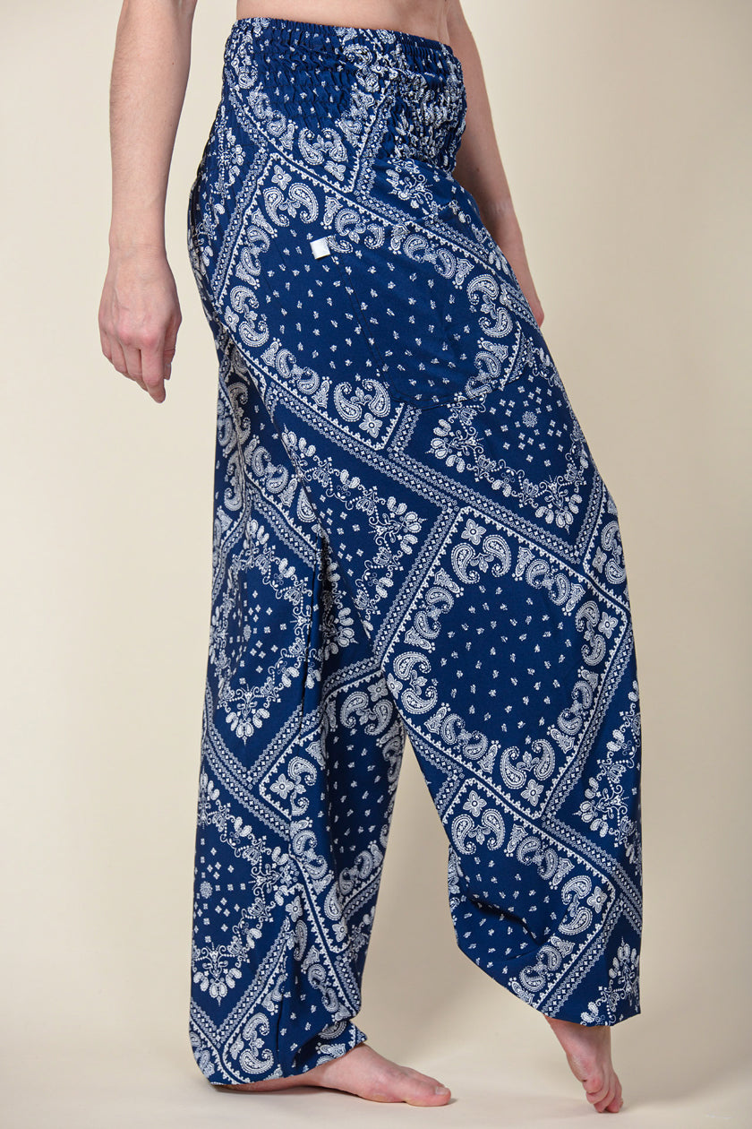 Extended Bandanna Paisley Navy Artisan Harem Pants