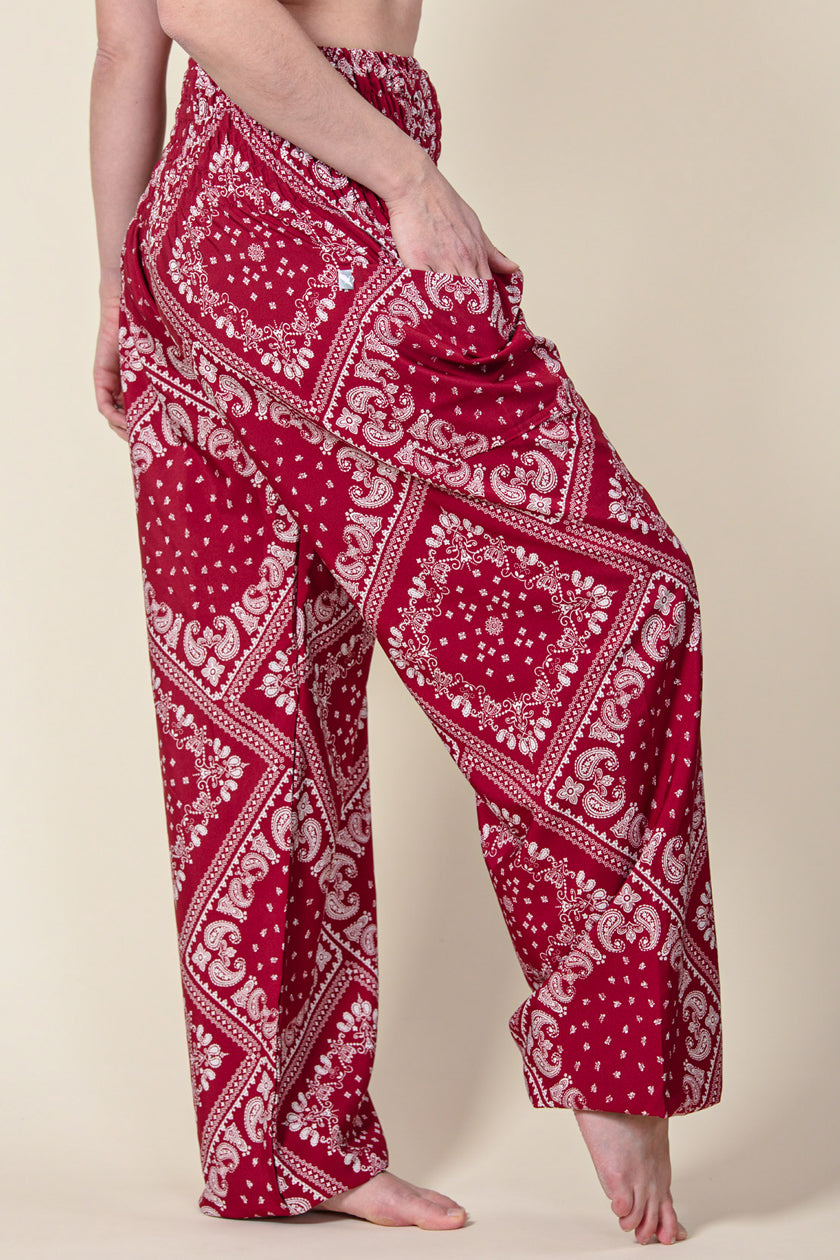 Extended Bandanna Paisley Red Artisan Harem Pants