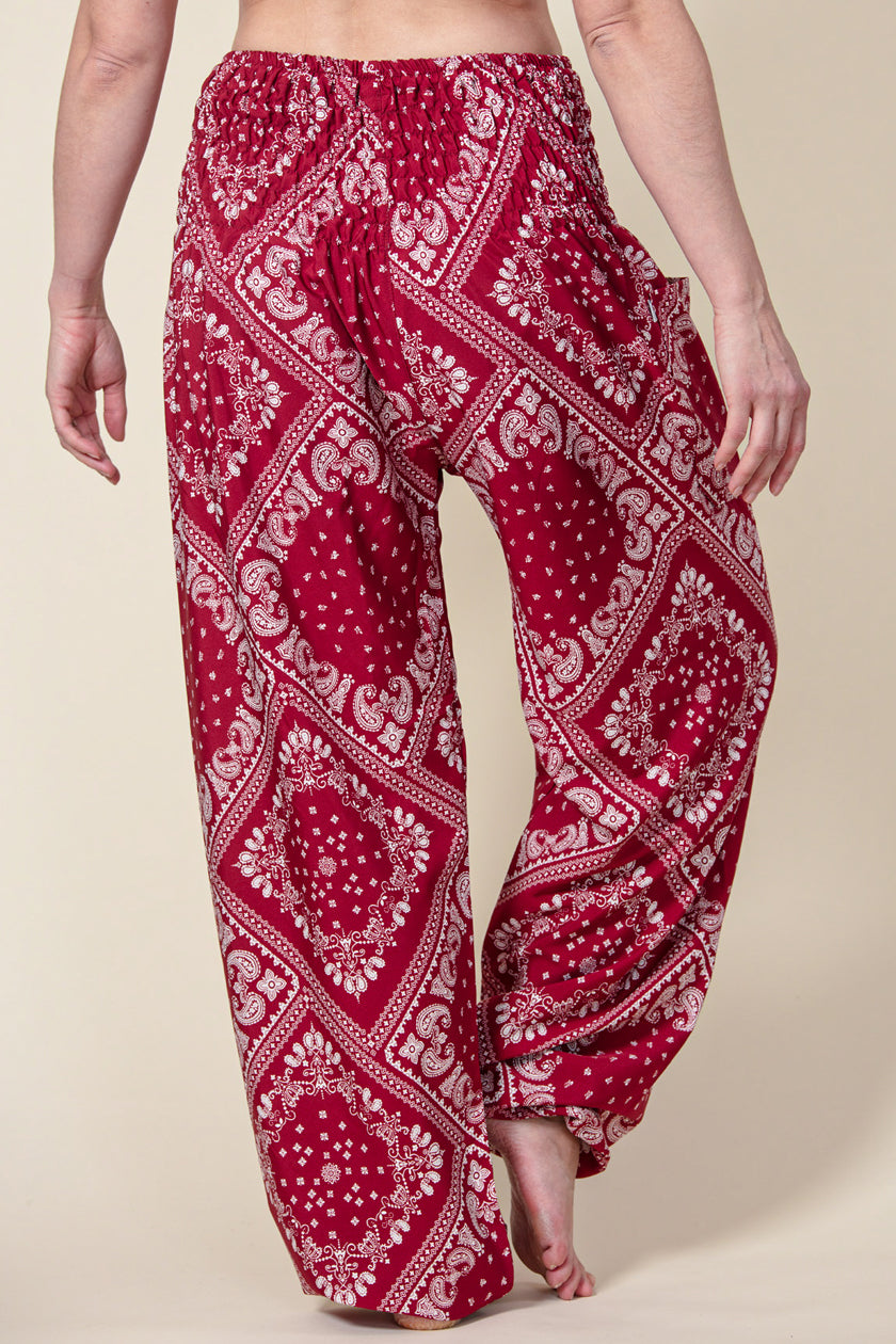 Extended Bandanna Paisley Red Artisan Harem Pants