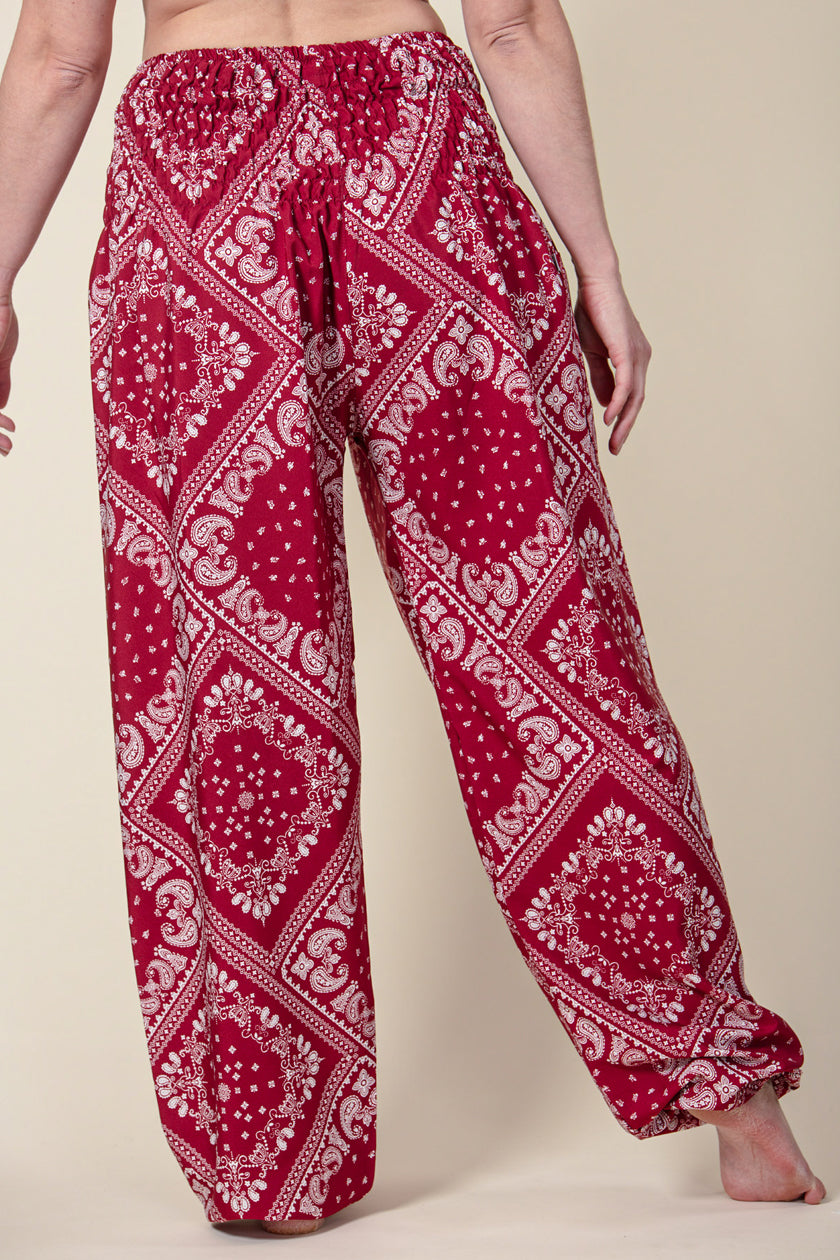 Extended Bandanna Paisley Red Artisan Harem Pants