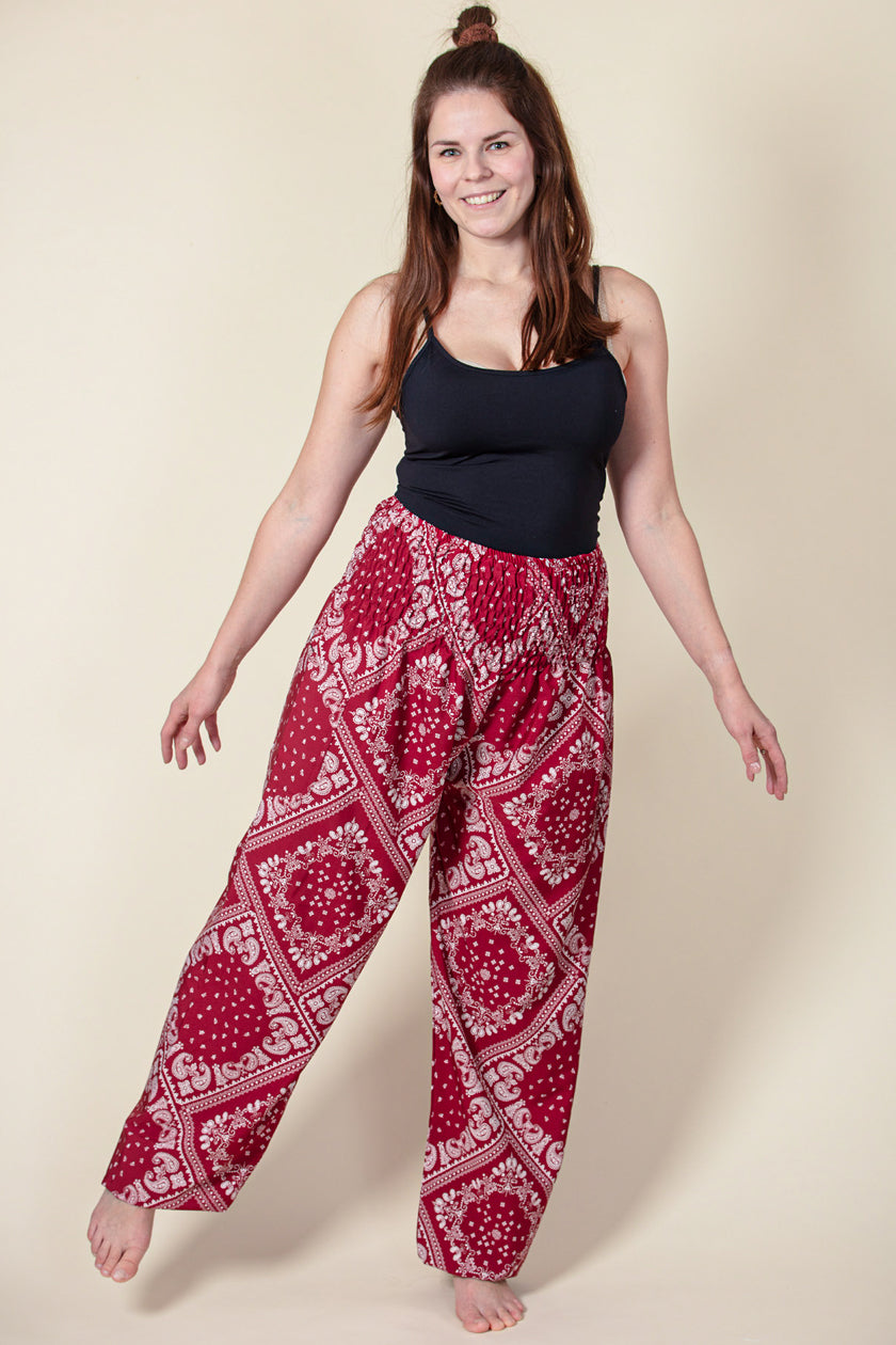 Extended Bandanna Paisley Red Artisan Harem Pants