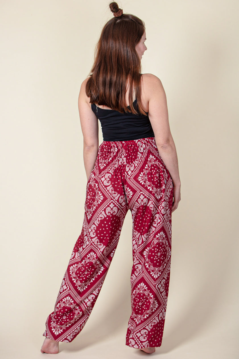 Extended Bandanna Paisley Red Artisan Harem Pants
