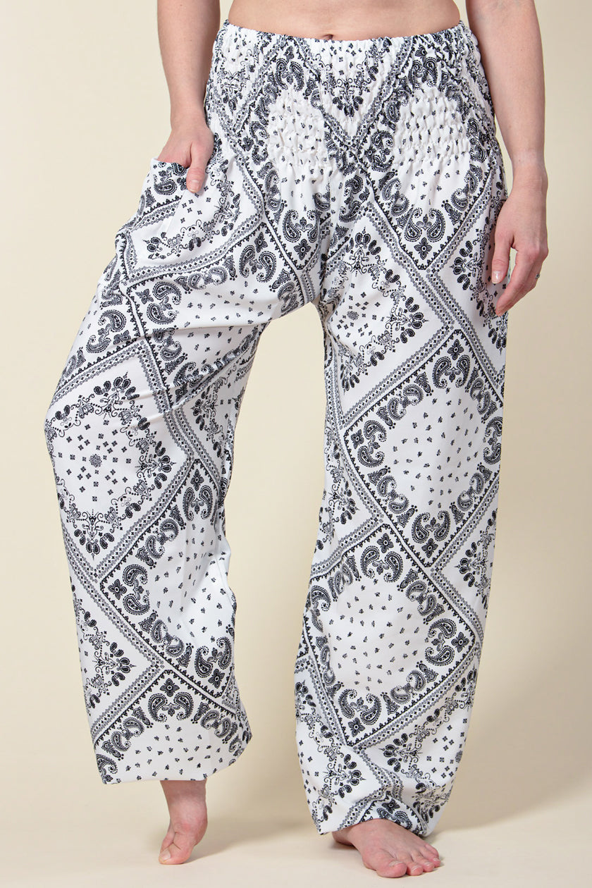 Extended Bandanna Paisley White Artisan Harem Pants