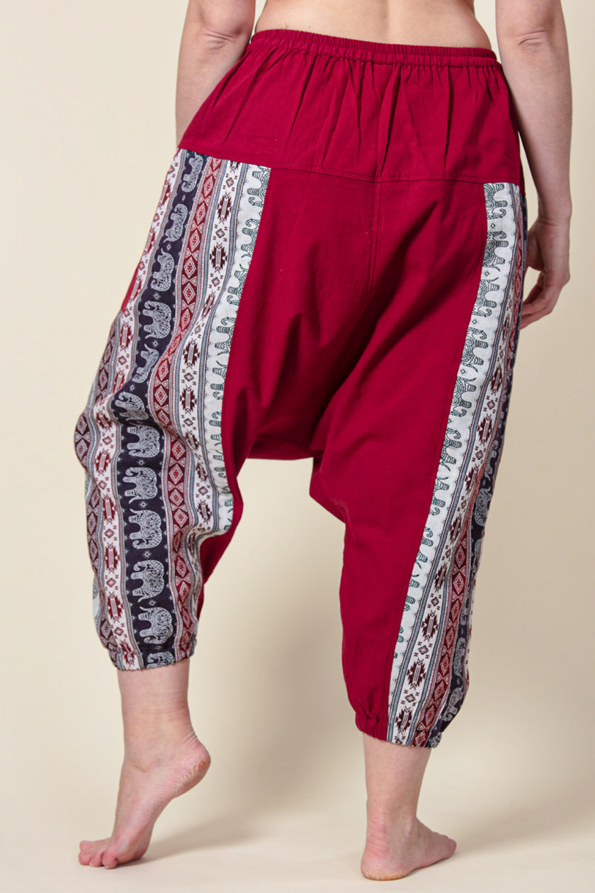 Aztec Elephant Burgundy Medium Low Cut Harem Pants