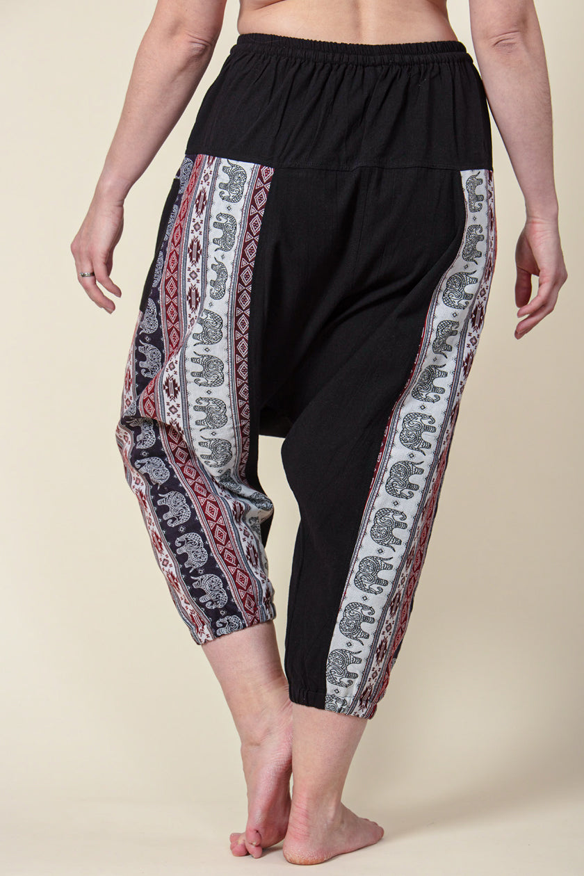 Aztec Elephant Black Medium Low Cut Harem Pants