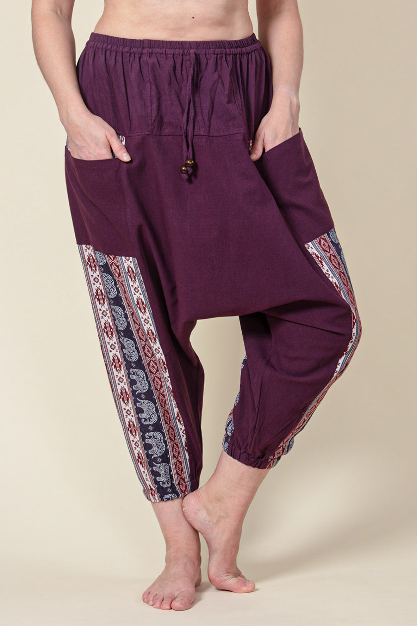 Aztec Elephant Purple Medium Low Cut Harem Pants