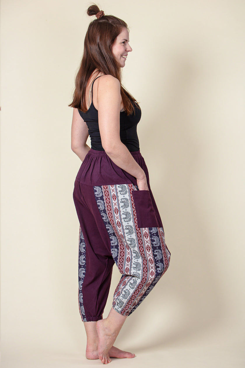 Aztec Elephant Purple Medium Low Cut Harem Pants