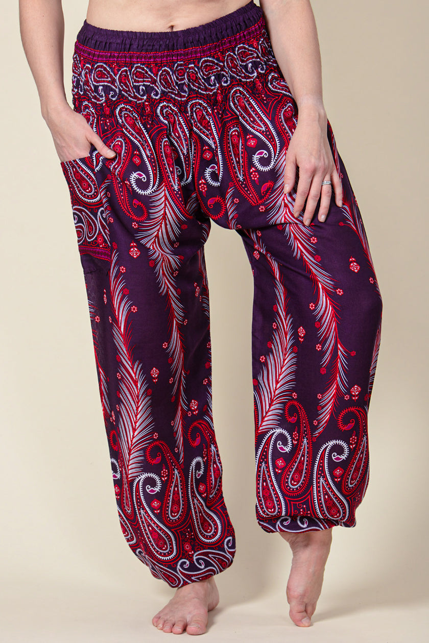 Paisley Feather Purple Artisan Harem Pants
