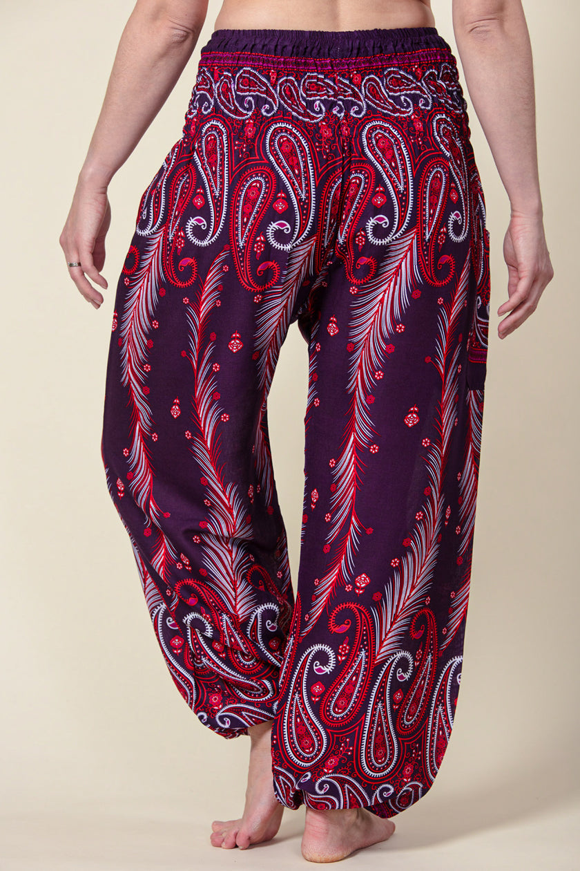 Paisley Feather Purple Artisan Harem Pants