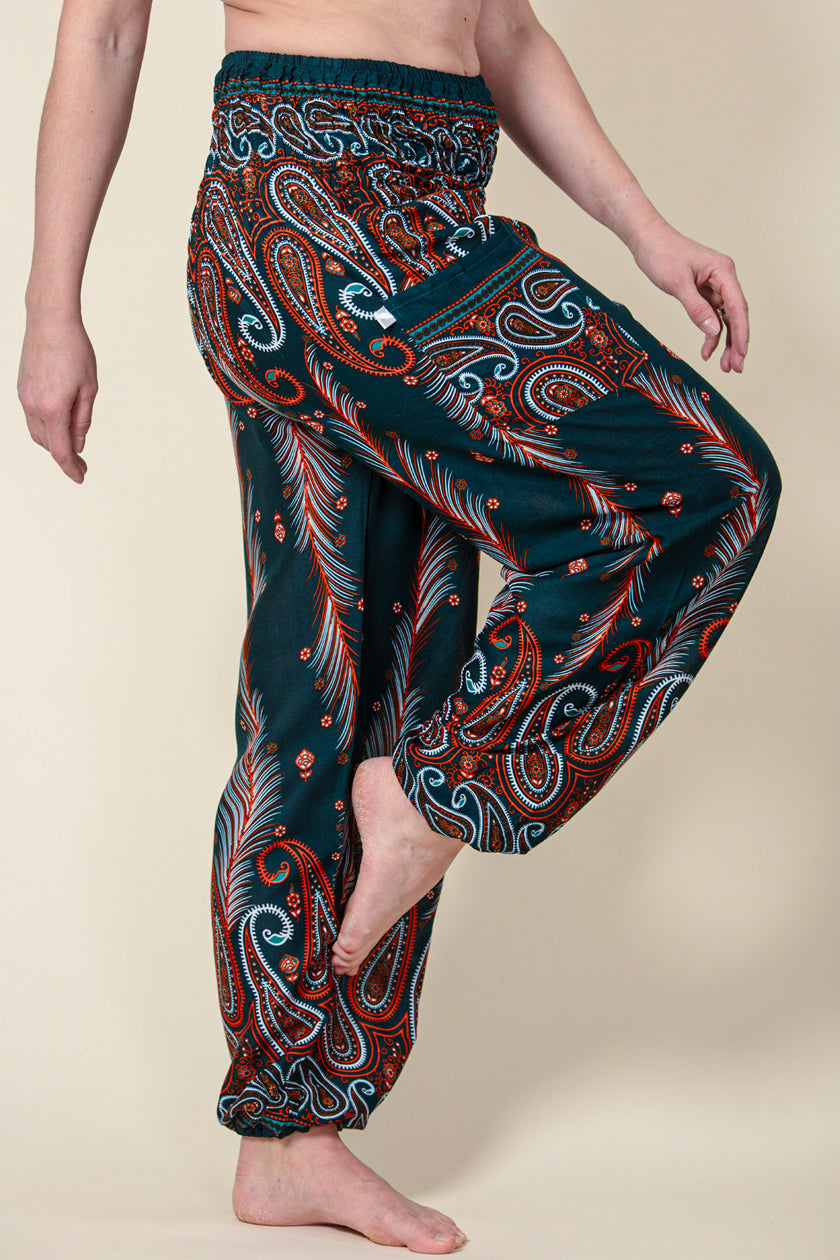 Paisley Feather Green Artisan Harem Pants