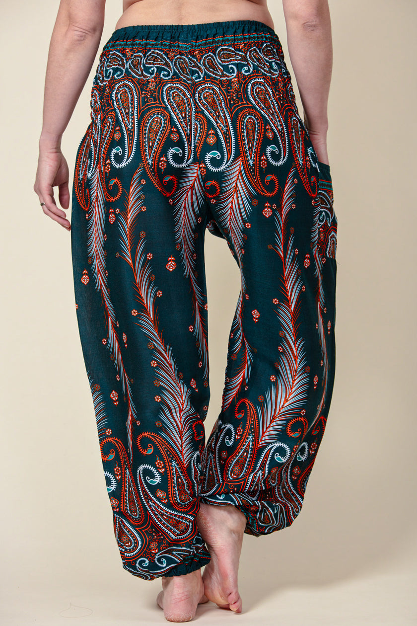 Paisley Feather Green Artisan Harem Pants