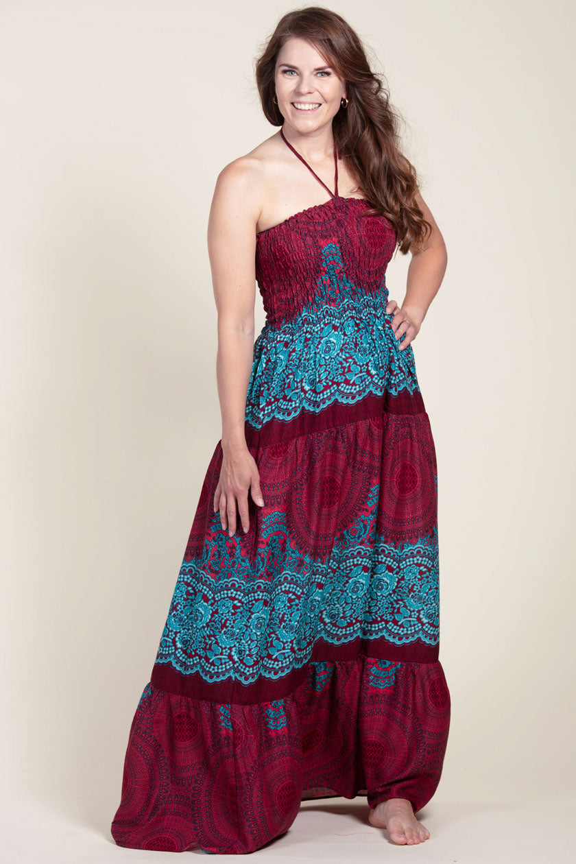 Mandala Red Artisan Bandeau Maxi Dress