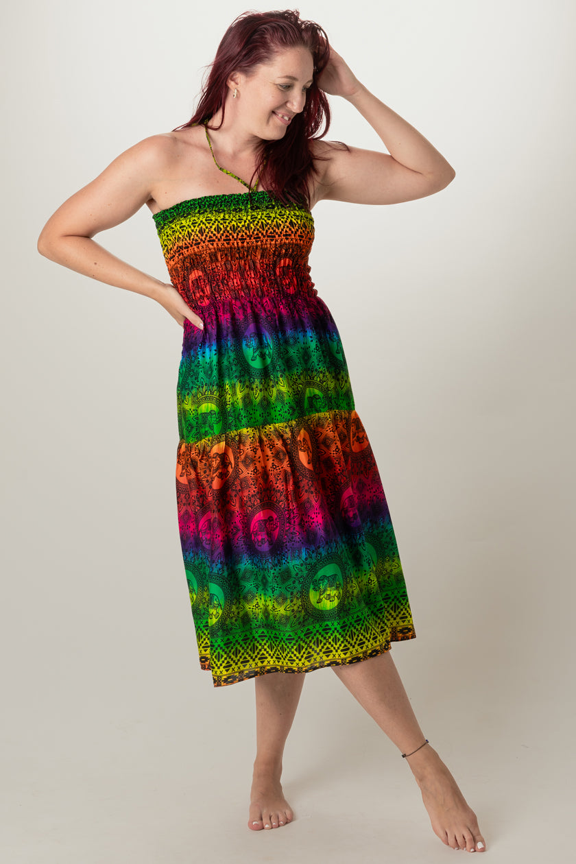 Rainbow Elephant Artisan Bandeau Midi Dress