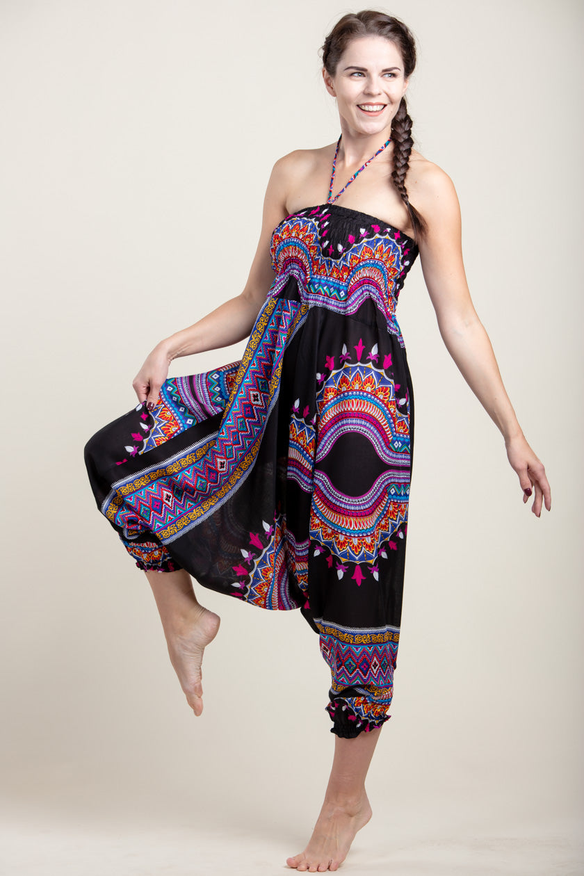 Dashiki Black Artisan Jumpsuit Harem Pants