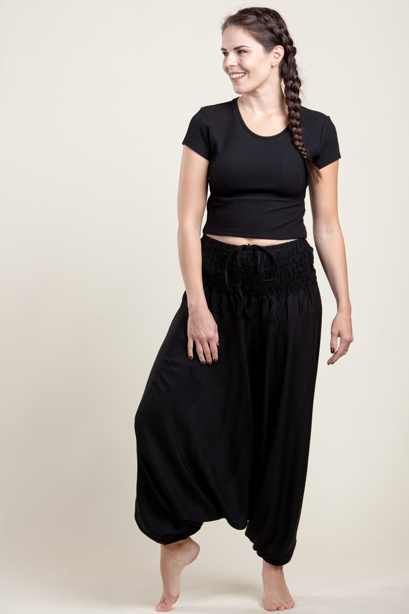 Boho Black Artisan Jumpsuit Harem Pants