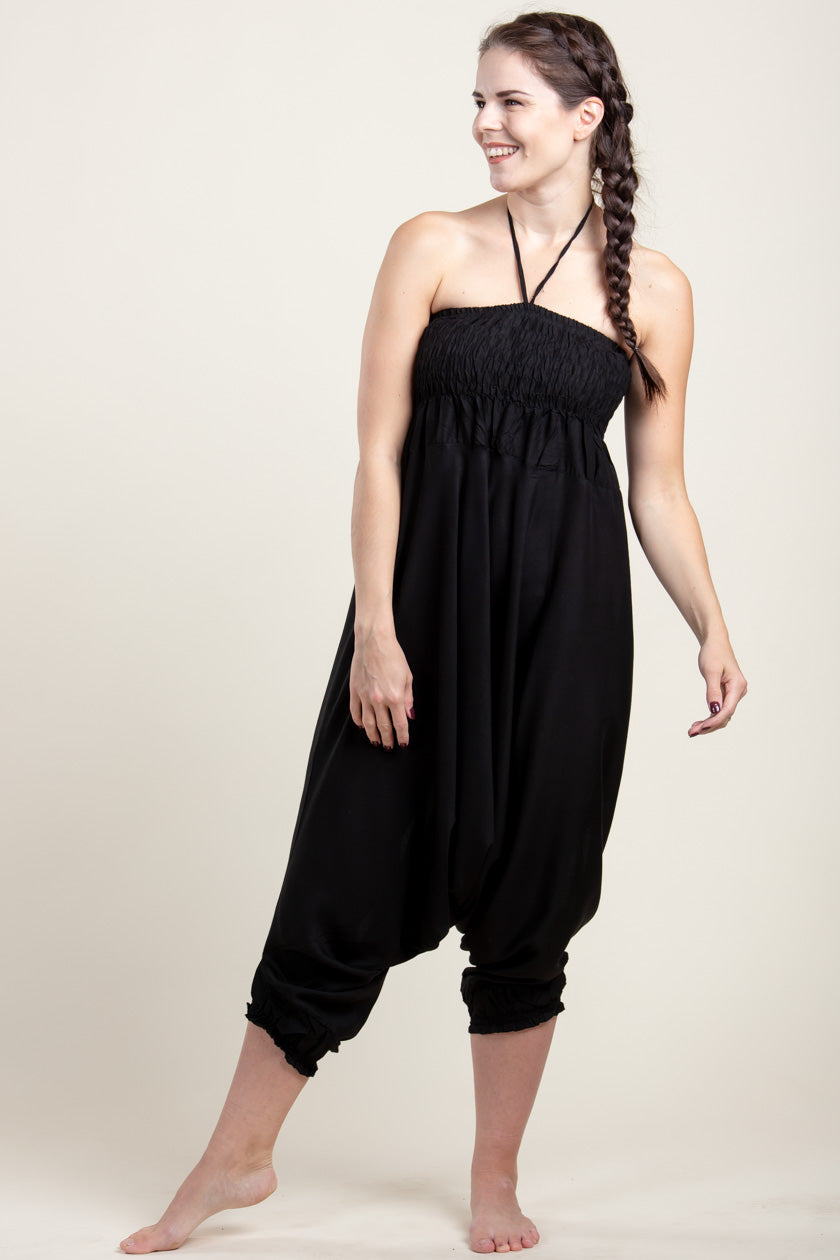 Boho Black Artisan Jumpsuit Harem Pants