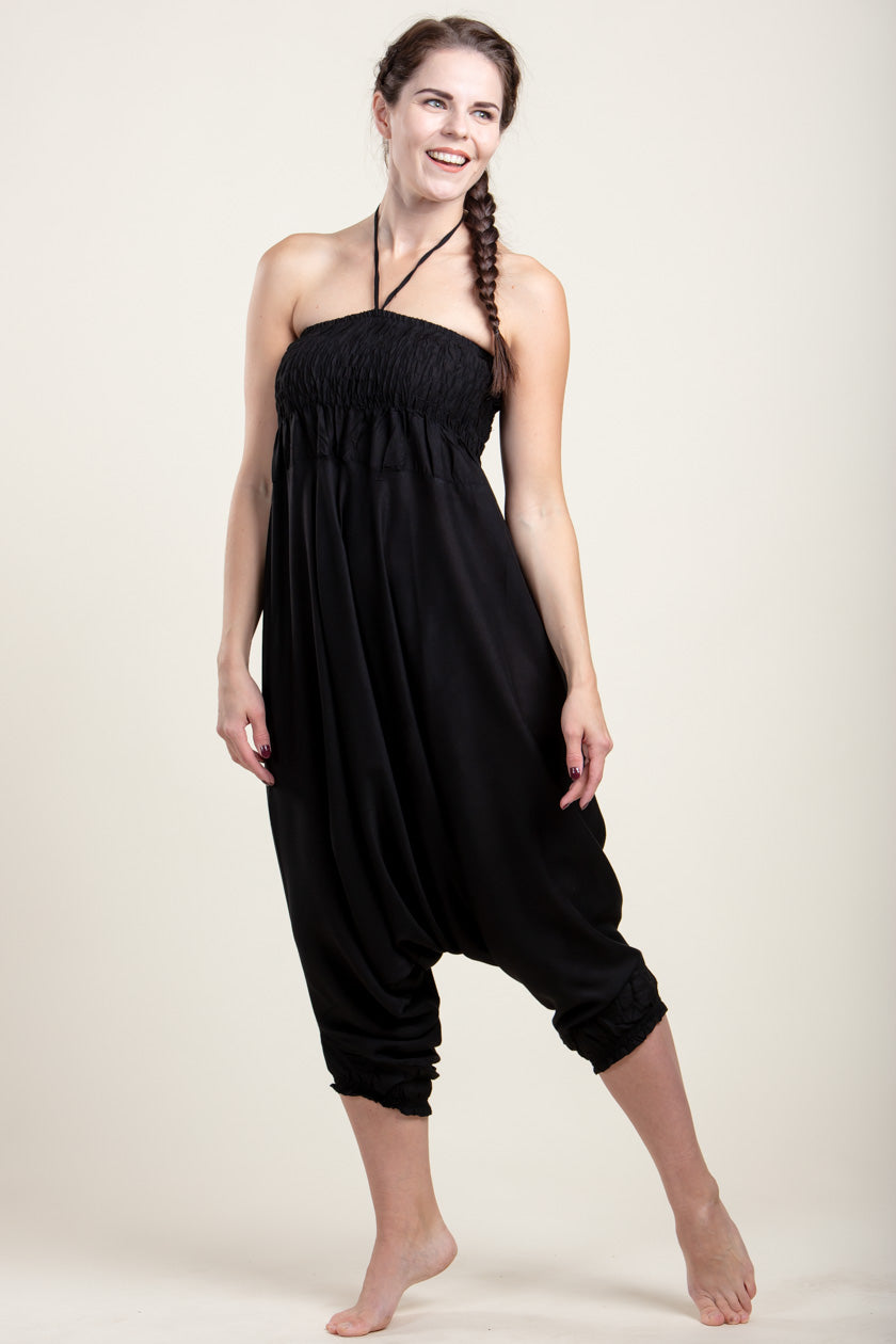 Boho Black Artisan Jumpsuit Harem Pants
