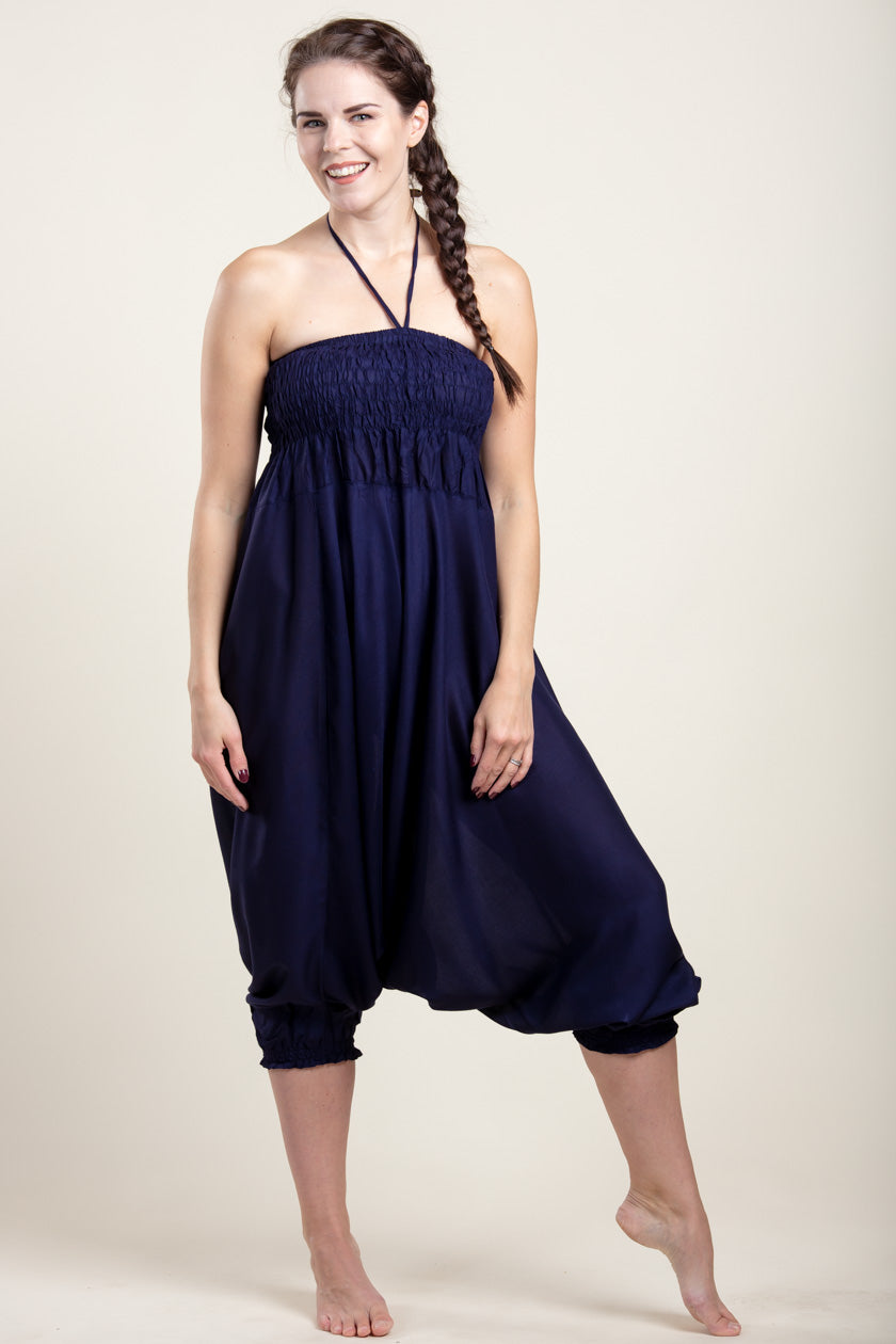 Boho Navy Artisan Jumpsuit Harem Pants