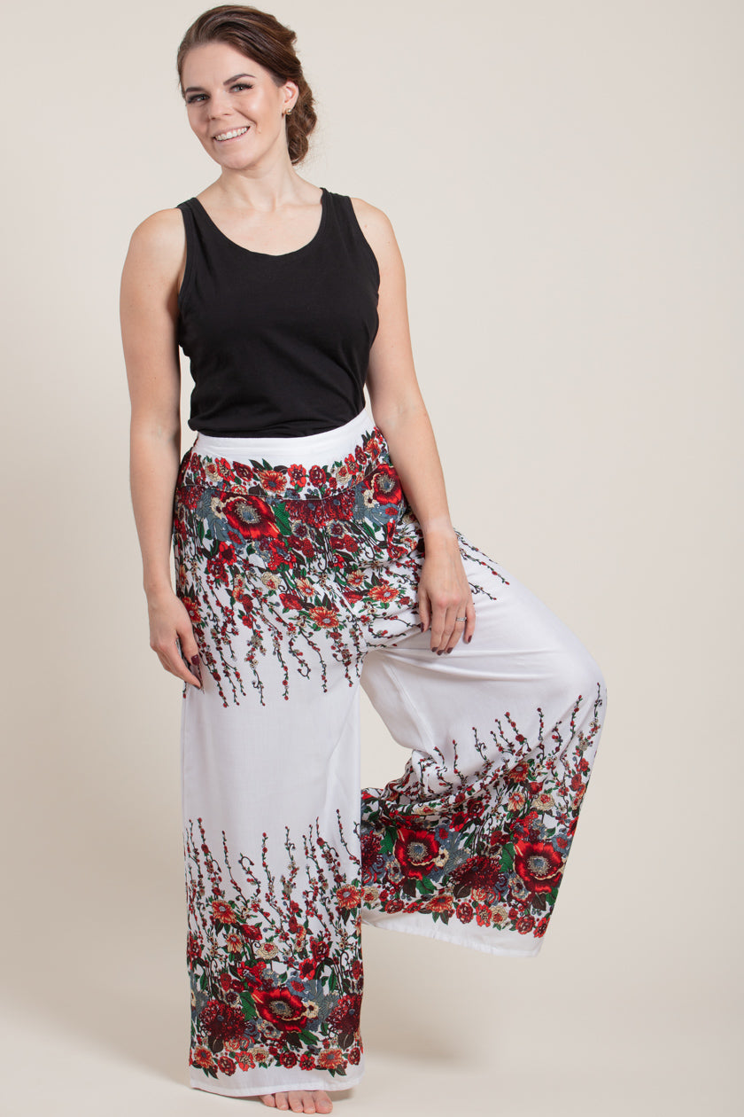 Floral White Artisan Palace Pants