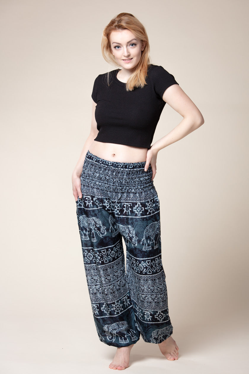 Dark Marble Elephants Artisan Harem Pants