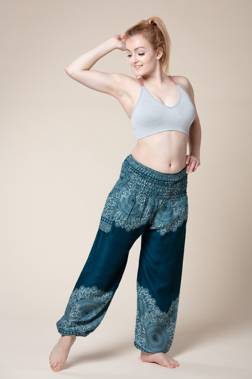 Border Mandala Teal Artisan Harem Pants