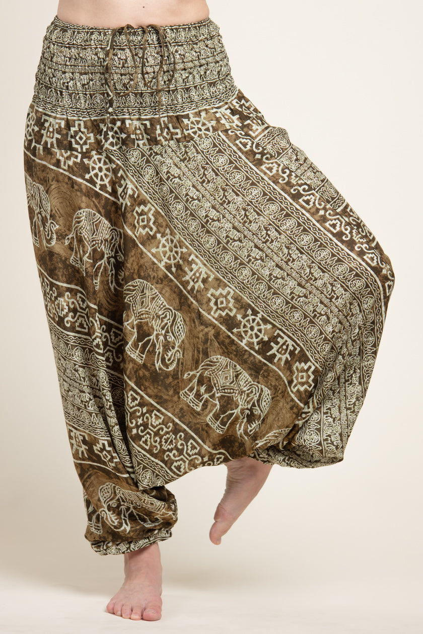 Olive Marble Elephants Artisan Jumpsuit Harem pants