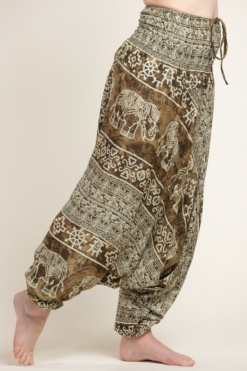 Olive Marble Elephants Artisan Jumpsuit Harem pants