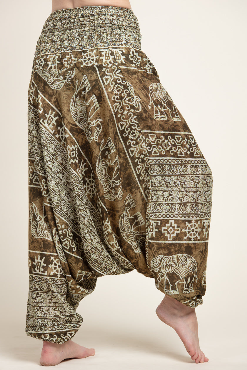 Olive Marble Elephants Artisan Jumpsuit Harem pants