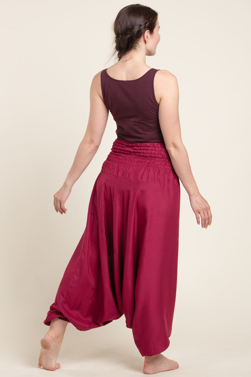 Boho Burgundy Artisan Jumpsuit Harem Pants