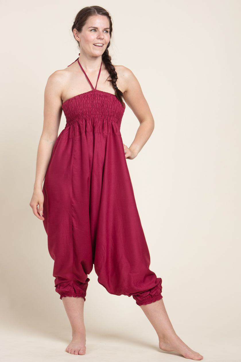 Boho Burgundy Artisan Jumpsuit Harem Pants