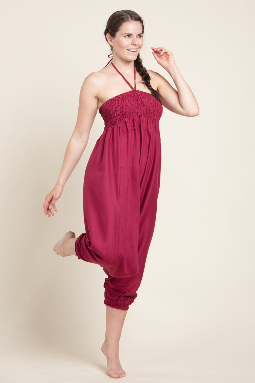 Boho Burgundy Artisan Jumpsuit Harem Pants