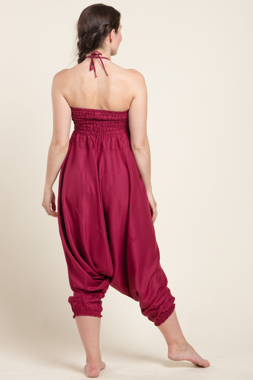 Boho Burgundy Artisan Jumpsuit Harem Pants