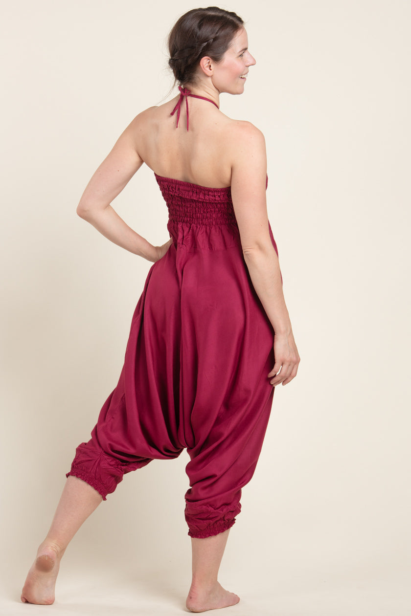 Boho Burgundy Artisan Jumpsuit Harem Pants