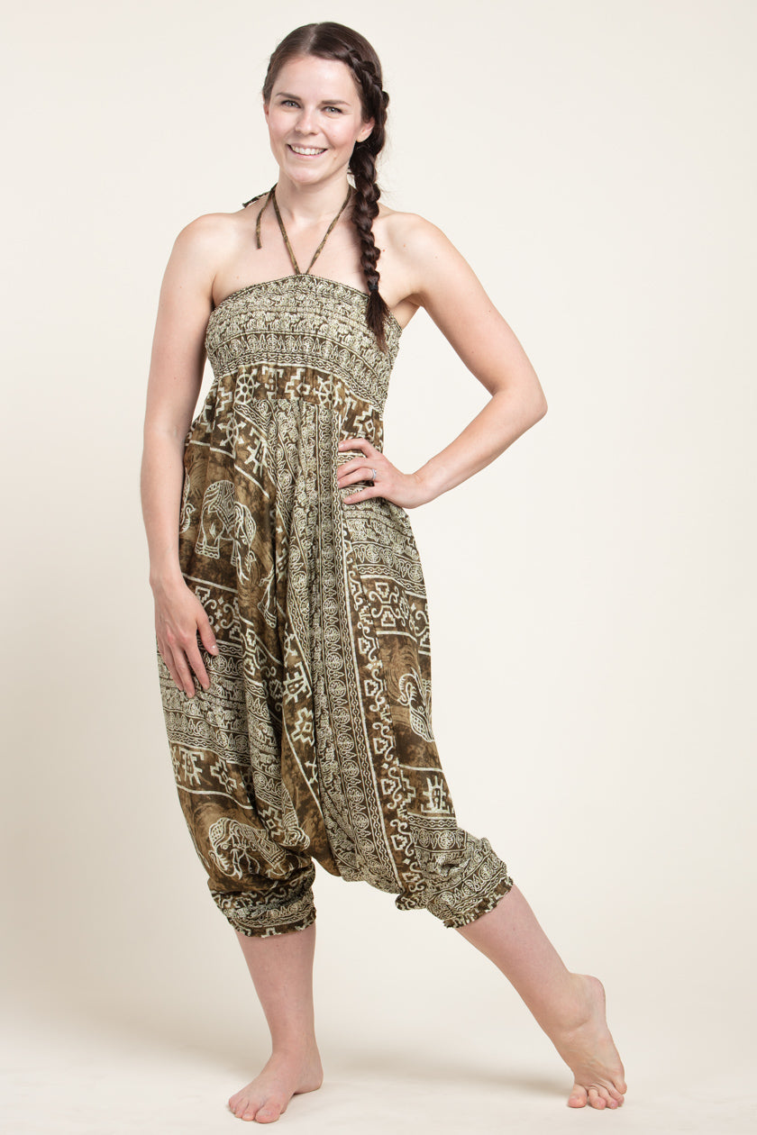 Olive Marble Elephants Artisan Jumpsuit Harem pants