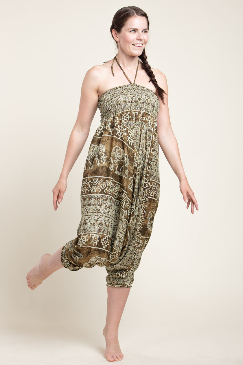 Olive Marble Elephants Artisan Jumpsuit Harem pants