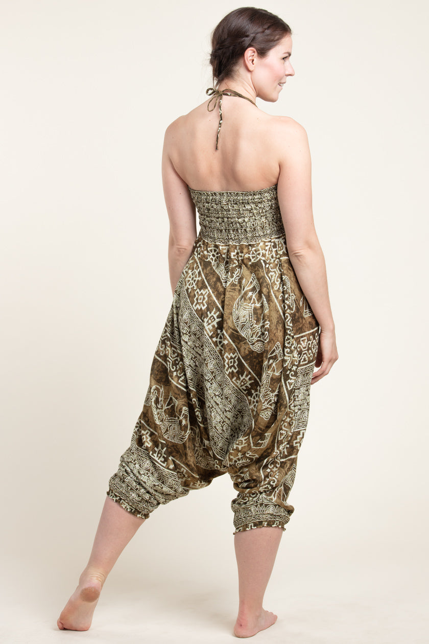 Olive Marble Elephants Artisan Jumpsuit Harem pants