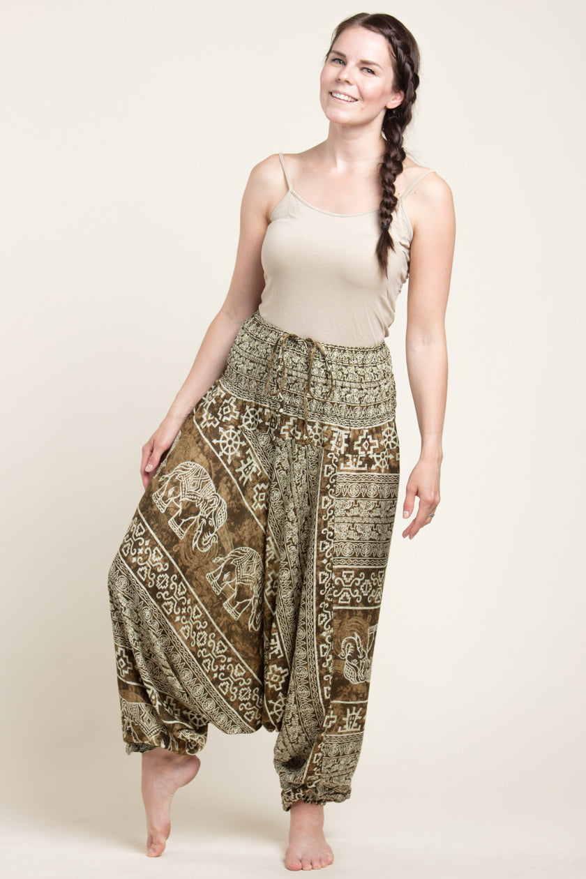 Olive Marble Elephants Artisan Jumpsuit Harem pants