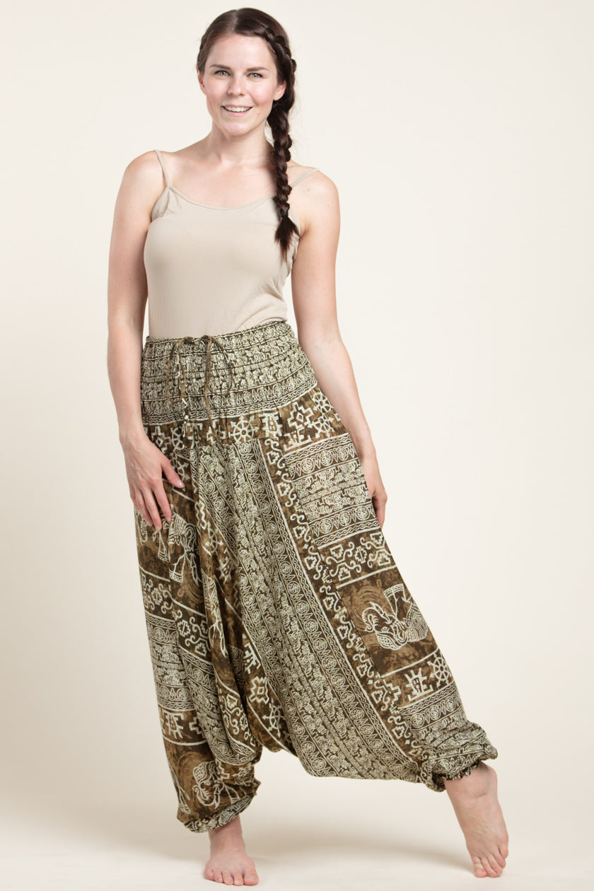 Olive Marble Elephants Artisan Jumpsuit Harem pants