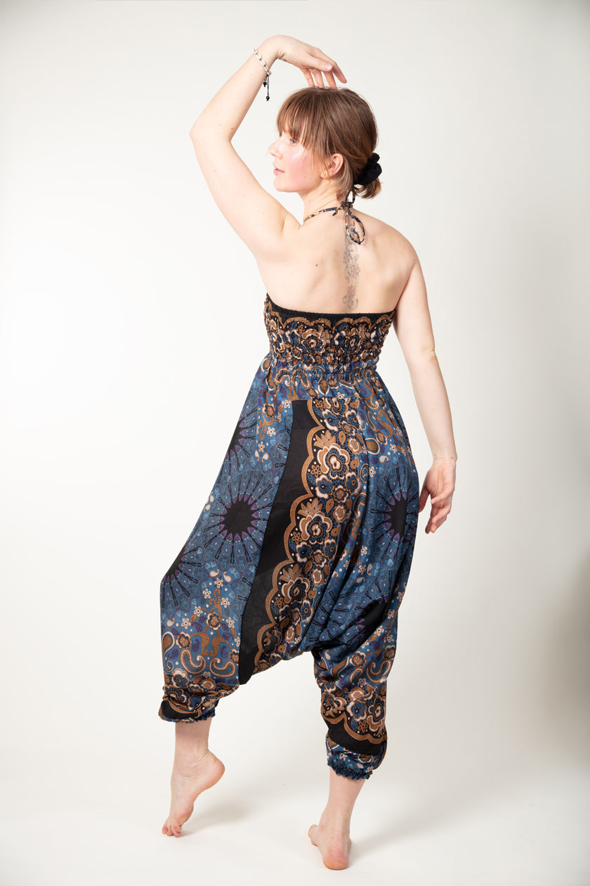 Paisley Mandala Navy Bronze Artisan Jumpsuit Harem Pants