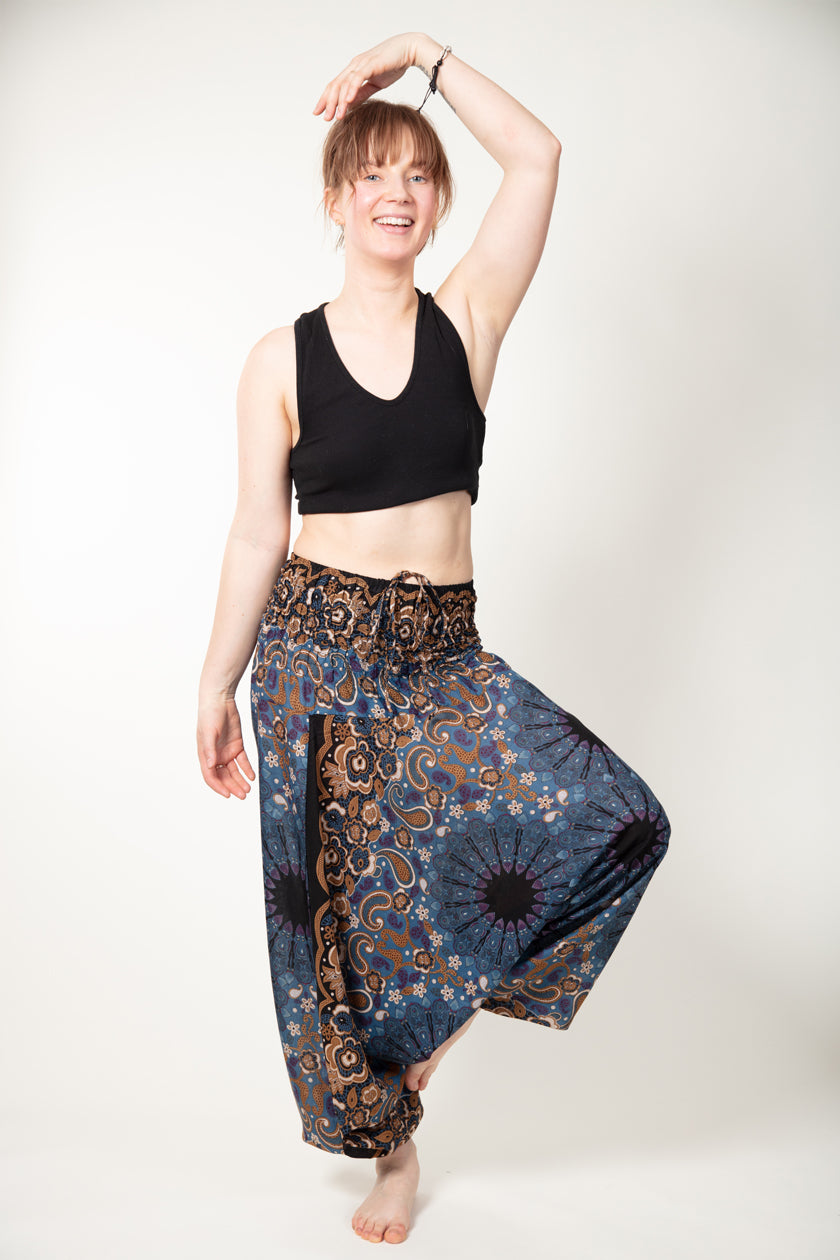 Paisley Mandala Navy Bronze Artisan Jumpsuit Harem Pants