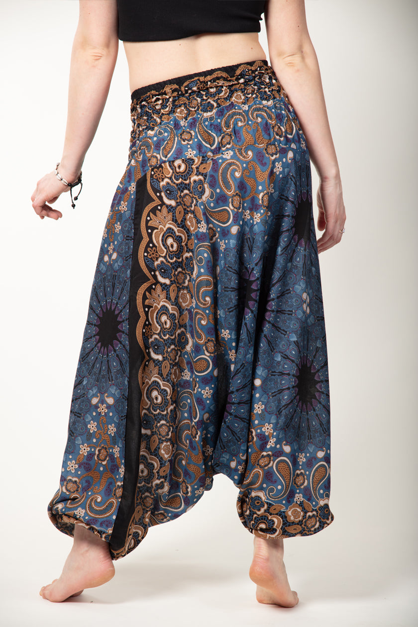 Paisley Mandala Navy Bronze Artisan Jumpsuit Harem Pants