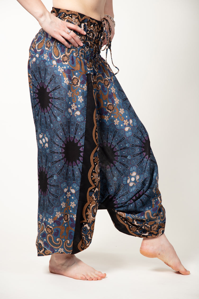 Paisley Mandala Navy Bronze Artisan Jumpsuit Harem Pants