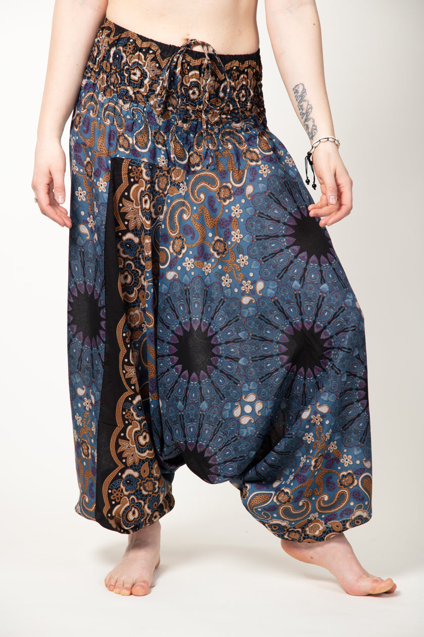 Paisley Mandala Navy Bronze Artisan Jumpsuit Harem Pants