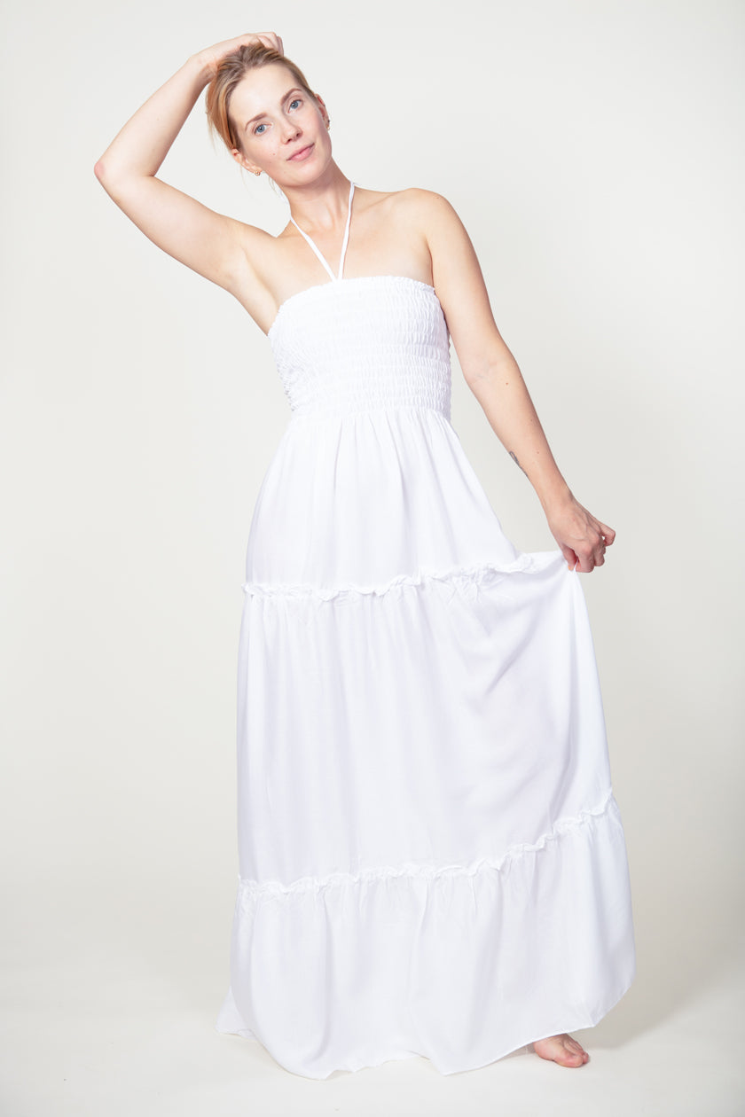 artisanal white maxi dress Boho White Artisan Bandeau Maxi Dress