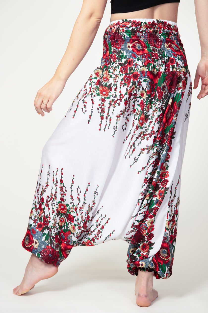 Floral White Artisan Jumpsuit Harem Pants