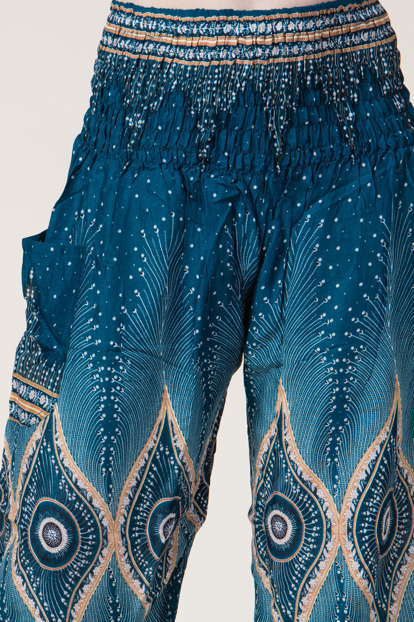 Diamond Peacock Turquoise Artisan Harem Pants