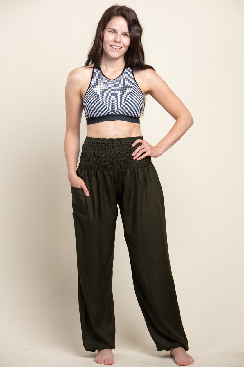 Extended Boho Green Artisan Harem Pants