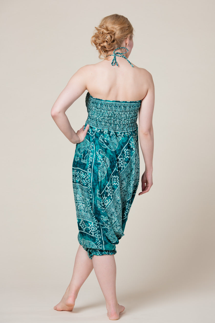 Teal Marble Elephants Artisan Jumpsuit Harem pants