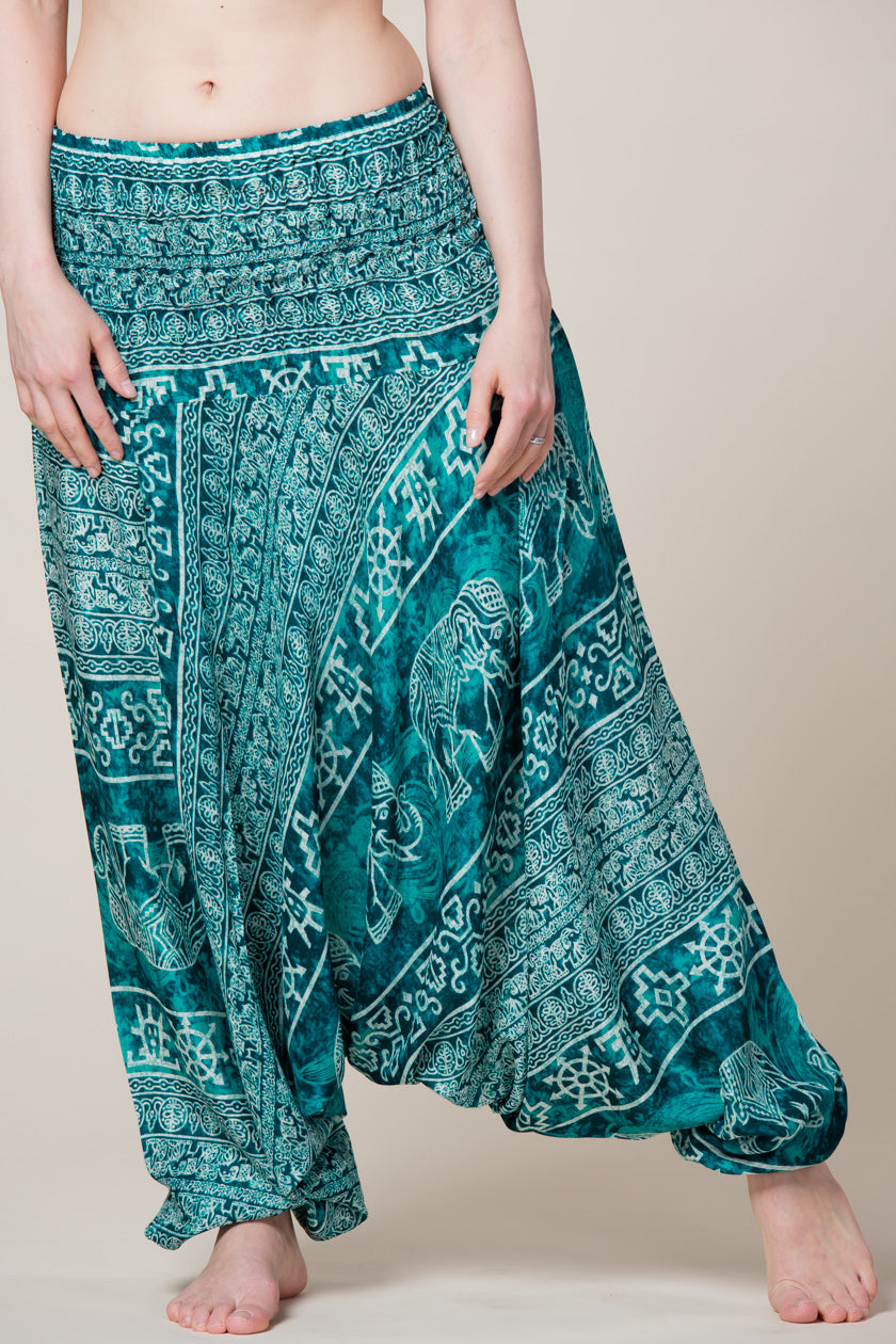Teal Marble Elephants Artisan Jumpsuit Harem pants